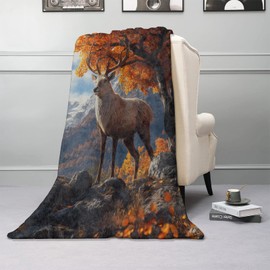 Kibue Adorable Deer Blanket, Soft & Warm Flannel Throw with Maple Tree - Cozy Plush Lightweight Blankets for Travel, Decor, Bedroom, Sofa for Adults Kids - for All Seasons 60"×50"