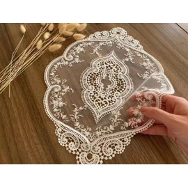 2Pack 12x18-in Retro Lace Placemats, French Crochet Doilies, Handmade Embroidered Table Mats, White