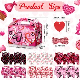 Dianelhall 24 Pack Valentine's Day Treat Boxes Heart Prints Cardboard Box for Goody Cookie Holder Tags and Twine, 6 x 3.5 x Inches Sweet Party Favor Mother's Girl Classroom Supplies