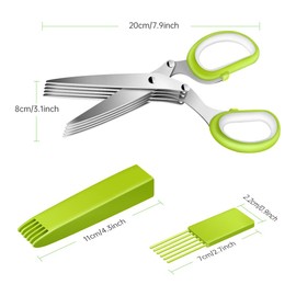 Senbos Herb Scissors, Stainless Steel Herb Kitchen Scissors with 5 Blades, Multifunctional Kitchen Scissors with Safety Cover and Cleaning Comb, Perfect for Chopping Basil, Chives, Oregano, Rosemary