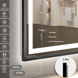 CHARMOR 24x30 Framed LED Lighted Bathroom Mirror, Dimmable Vanity Mirror with Lights, Backlit and Front Lighted Mirror for Wall, Anti-Fog, Memory (Horizontal/Vertical)