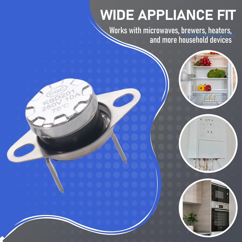 2-Pack KSD201 70-0°C Thermal Fuse Switch, Normally Closed Temperature Switch
