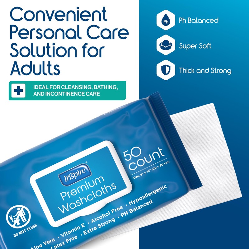 Inspire Adult Wet Wipes, Wash Cloths, Incontinence & Cleansing for