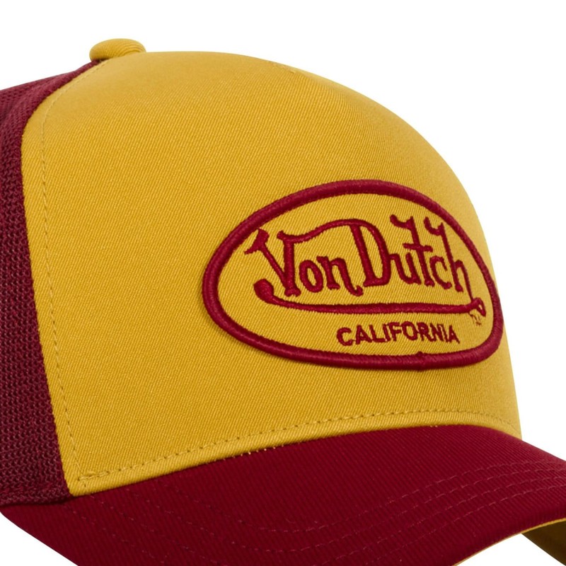 Von Dutch Mens Womens Trucker Cap Adjustable Snapback Cap, Orange/Bordeaux