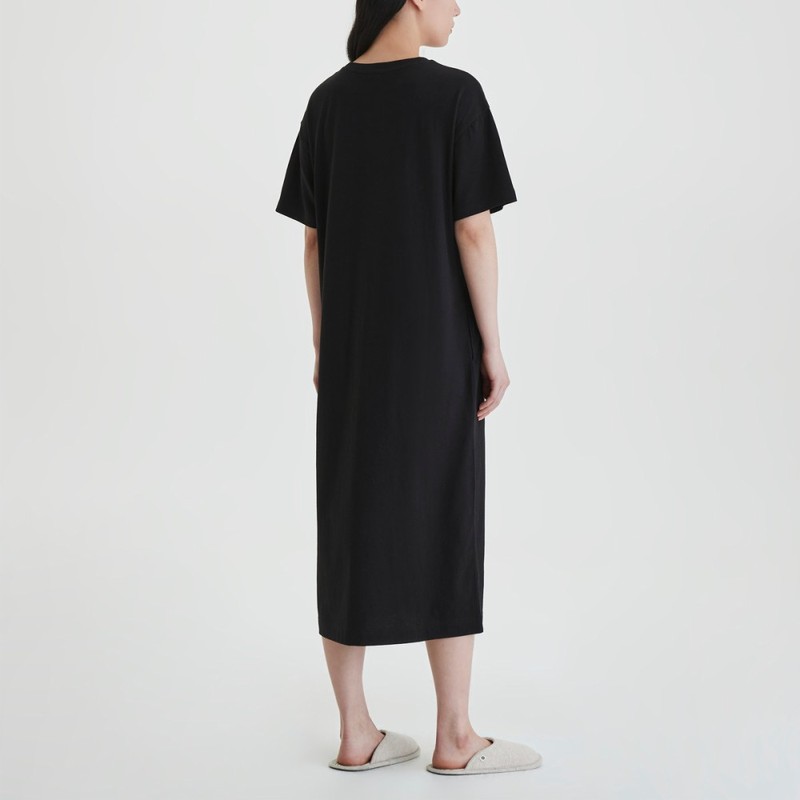 JAJU Smart Cotton Short-Sleeve Lounge Dress_Black