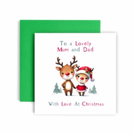Huxters Festive Christmas Card for Mum and Dad – Reindeer Cute Design – Christmas card for Santa and Xmas Traditions (Mum and Dad)