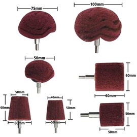 Polishing Brushing Shaped scouring pad Grinding Head - 7 Pcs Red Non Woven Abrasive Drill Buffing Attachment Set with 1/4 Handle for Manifold/Aluminum/Stainless Steel/Chrome etc