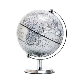 Topglobe 5.5'' World Globe Silver - English Map - Mini Globe Educational/Geographic - Stainless Steel Arc and Base - Silver Grey