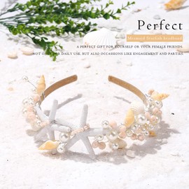 Unicra Starfish Headband Bridal Beach Wedding Hair Accessories Pearl Headpiece Flower Headbands for Women and Girls (A)