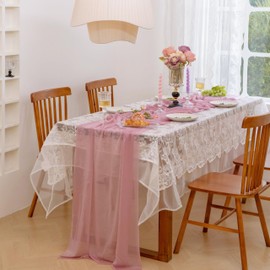MIXNEX Cheesecloth Table Runner Rosy Gauze 29.5x70.9 Inches Rustic Boho Table Runner for Wedding, Baby Shower, Bridal Shower, Sheer Centerpiece, Spring Easter Holiday, and Home Decorations