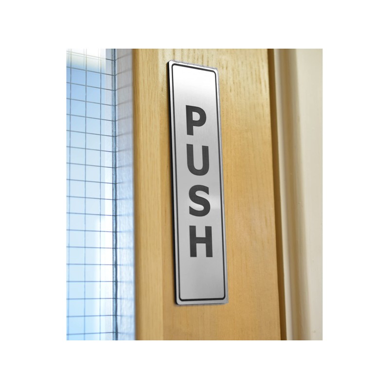 SILVER Push Pull Set Pair of Door Signs for businesses,