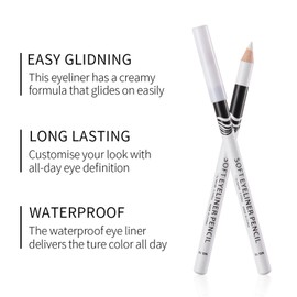 White Eyeliner Pencils, White Eye Pencils 12PCS Professional Highlighters Eyeliner Pens Eye Brightener, White Eyeliners Makeup Waterproof Pencils Eyeshadows Makeup Tools, Easy to Color