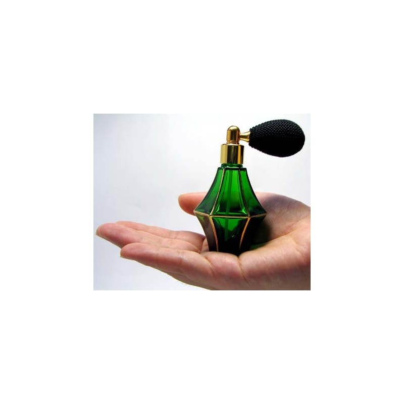 Bellflower Hand Painted Green Gold Wire Valve Atomizer