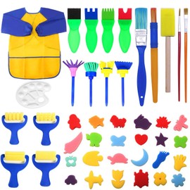 Hanmulee Sponge Paint Brushes Kits, 43 Pcs Kids Painting Brushes Drawing Tools Kits, Children Early DIY Learning Paint Sets for Kids Arts and Crafts for Toddlers