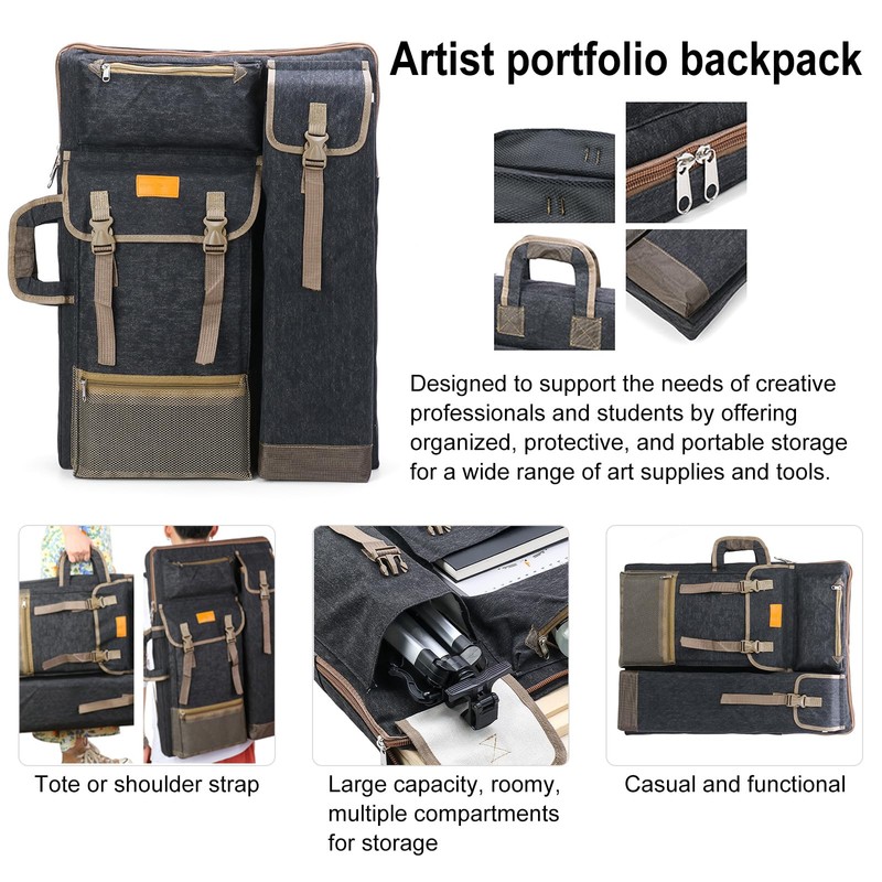 TRANSON Art Portfolio Case Artist Backpack Canvas Bag Large 26”