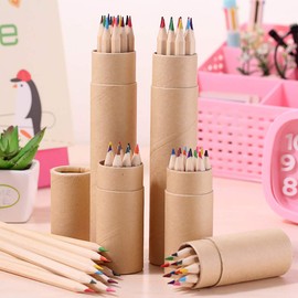 VOANZO 12pcs Log Color Pencil Student Children's Painting Environmentally Friendly Non-Toxic Color Pencil 12 Colors (17.5cm)