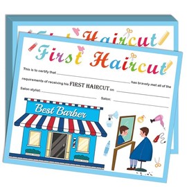 Remerabel 25Pcs First Haircut Certificate 8 x 10inch Boy Girl Kids Baby Boy Girl First Haircut Keepsake Certificate of Recognition