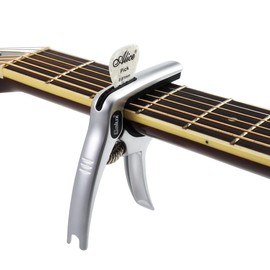 MEELAND 3in1 Guitar Capo for Acoustic and Electric Guitars Ukulele,(Picks Holder and Bridge Pins Puller and capo 3 in 1）Free 3 Picks Silver colour