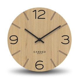Cander Berlin MNU 2730 I Wall Clock Wood Silent 30 cm Modern Oak Veneer Vintage No Ticking Living Room Office Kitchen Analogue