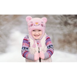 Toddler Winter Hat and Mittens for Boys & Girls Ages 2-4 Years Old or Fleece Lined Hat & Kids Gloves Set for 4-7 + Chin Strap (Pink Kitten - Gloves)