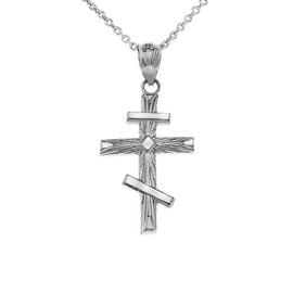 Claddagh Gold Elegant 925 Sterling Silver Russian Orthodox Cross Pendant Necklace, 22"