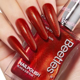 Beetles Orange Red Nail Polish 15ml Glitter Bright Orange Gorgeous Quick-Dry Glossy Nail Polish for Fingernail Toenail Manicure Nail Salon-Quality Results