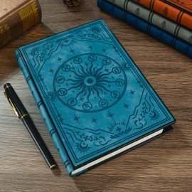 A5 Diary with Combination Lock and 180° Sleep Flat Made of Soft PU Leather with Embossed Zodiac Design - Ideal for Adults, Women, Men and Teens for Extra Privacy - Teal