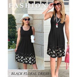 KILIG Summer Dresses Women Trendy 2025 Casual Beach Coverups Sundress Ladies Sleeveless Pleated Loose Vacation Tshirt Tank Dress(Black,X-Large)
