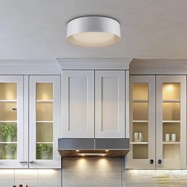 Melrose 20-Inch LED Flush Mount Ceiling Light | Matte White Finish with White Acrylic Diffuser | Integrated 6W LED | Round Drum Design | Damp Rated for Bathroom, Kitchen, Hallway or Entryway (White)