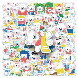 Sanyeyufeng Cute Cartoon Water Bottle Stickers 50 PCS Waterproof Vinyl Stickers Laptop Notebook Cup Suitcase Phone Skateboard Guitar Bike Stickers for Kids Girls Teens Adults (Little White Bear)