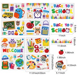 9 Sheets Back to School Window Clings Stickers First Day of School Bus Double-Sided Window Decals for Welcome Back to School Party Supplies School Home Wall Glass Blackboard Decorations, 78Pcs
