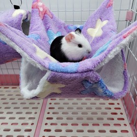 QIXNJALG Small Pet Cage Hammock, Bunkbed Sugar Glider Hammock, Guinea Pig Cage Accessories Bedding, Warm Hammock for Parrot Ferret Squirrel Hamster Rat Playing Sleeping (L, Purple)