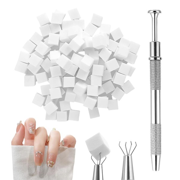 Diffaxy 100pcs Nail Art Sponge with Metal Gripper Nail Art