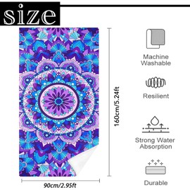 Large Quick Dry Microfibre Beach Bath Towel for Adult,Mandala Flower Sand Free Beach Towel with Bag,Lightweight Gym Yoga Sports Towel,Compact Travel Summer Beach Towel for Women Men