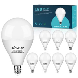 comzler Ceiling Fan Light Bulbs E12 Small Base, A15 LED Bulb 2700K Soft Warm White Candelabra LED Bulb 6W (60watt Equivalent), Chandelier Light Bulbs CRI85+ 600 Lumens No-Dimmable Pack of 8