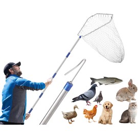 Chicken Catching Net ,Chicken Catcher Leg Hook , Extendable from 33" to 75.5" Made of Stainless Steel TubeSuitable for Catching Small Duck,Goose,Bird, Skunk Bat and Fishnet etc,（15.3 x 23.2 Inch Net）
