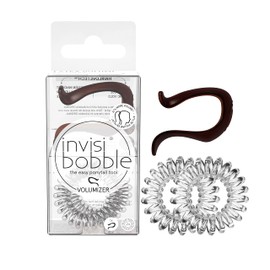 Invisibobble Volumiser Hairstyle Aid Full Ponytail Brown Hair Braid Push-Up Effect with Extra Strong Hold 1 x Volumiser Brown 2 x Hair Scrunchies Spiral