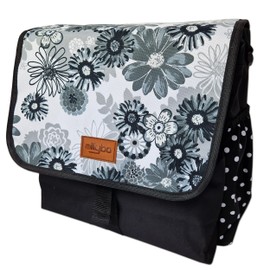 millybo Betsie Single Bicycle Pannier Rack Bag, Bicycle Bag, Many Patterns (110.003 Meadow & Dots Black-Grey)