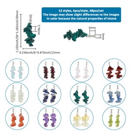 SUPERFINDINGS 48Pcs 12 Styles Natural Gemstone Charm Irregular Stone Beads Charm Natural Stone Pendants Bulk Column Gemstone Pendants Colorful Gemstone Pendants，Hole: 6x3mm