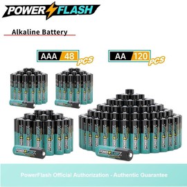 POWERFLASH 168 Count - 48 AAA & 120 AA Alkaline Batteries Combo, Long-Lasting Power & Leakproof Design, 10 Years Shelf Life for Cameras/Toys/Keyboards