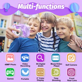 Mgaolo Children's Camera Toys for 3-12 Years Old Kids Boys Girls,HD Digital Video Camera with Protective Silicone Cover,Christmas Birthday Gifts with 32GB SD Card (Purple)