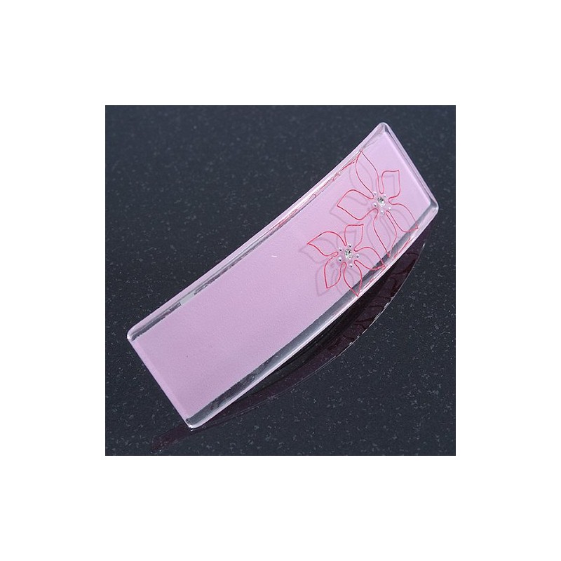 Light Pink Floral Plastic Barrette Hair Clip Grip - 10cm