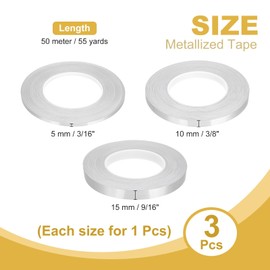 PATIKIL Metalized Polyester Film Tape 3/16" 3/8" 9/16", 3 Pack 55 Yards Metallic Decor Tape Brushed Silver Adhesive Mirror Tape for Detailing Accent Wall Graphic Arts Boat Trim Walls