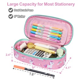 BrainyBees Pencil Case for Kids - Cute Pencil Case for Girls Pencil Pouch Organizer for Student School, Kids Unicorn Pencil Case with Multi-slot, Pencil Bag Only (Pink, Unicorn)