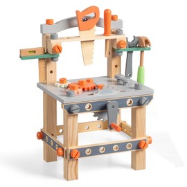 Ktaxon Wooden Play Work Bench for Kids & Toddlers, Pretend Tool Workbench Set with Activity Table, Toy Tools Construction Workshop to Build Hands-on Abilities, Ages 3+ (Small)