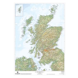 Physical Map of Scotland Wall Map - Laminated Poster - Size 82cm x 120cm - Perfect For Schools, Offices and Businesses - Clearly Shows County's, Towns And Roads