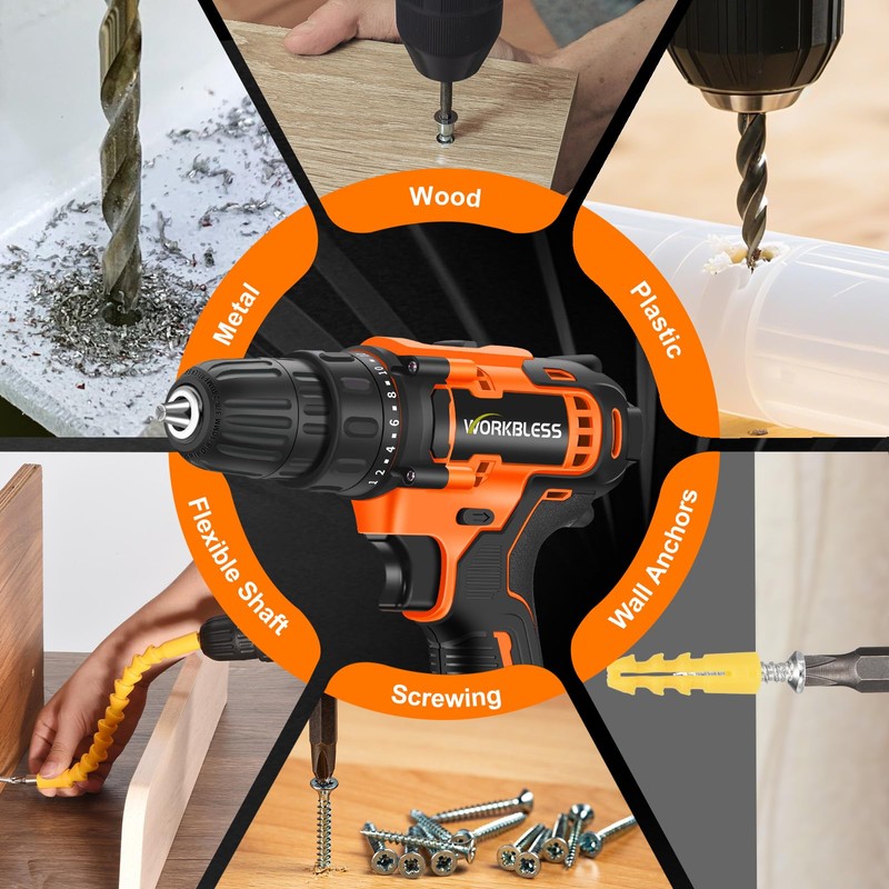 WorkBless WORKBLESS 21V Power Drill Set, Cordless Drill with Batteries