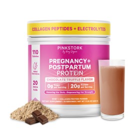 Pink Stork Pregnancy & Postpartum Protein Powder for Women, 20g Whey & Collagen, Prenatal & Breastfeeding Protein Shake Mix for Energy, Recovery & Hydration, Chocolate, 15 Servings