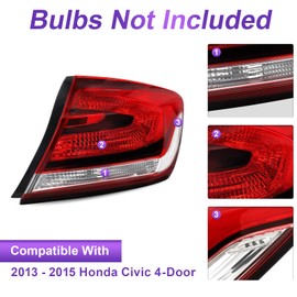 Bincmay Outer Tail Light Assembly Fit For 2013-2015 Honda Civic 13 14 15 Civic Rear Brake Tail Lamp Taillight Replacement Passenger Side（Only Fit For 4 Door）