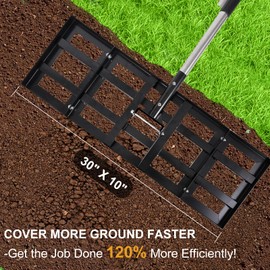 Lawn Leveling Rake, 30"x10" Stainless Steel Lawn Leveler with 76" Adjustable Handle, Heavy-Duty Yard Leveling Rake for Garden, Golf Course, Farm, Pasture, Professional Lawn Care Tool